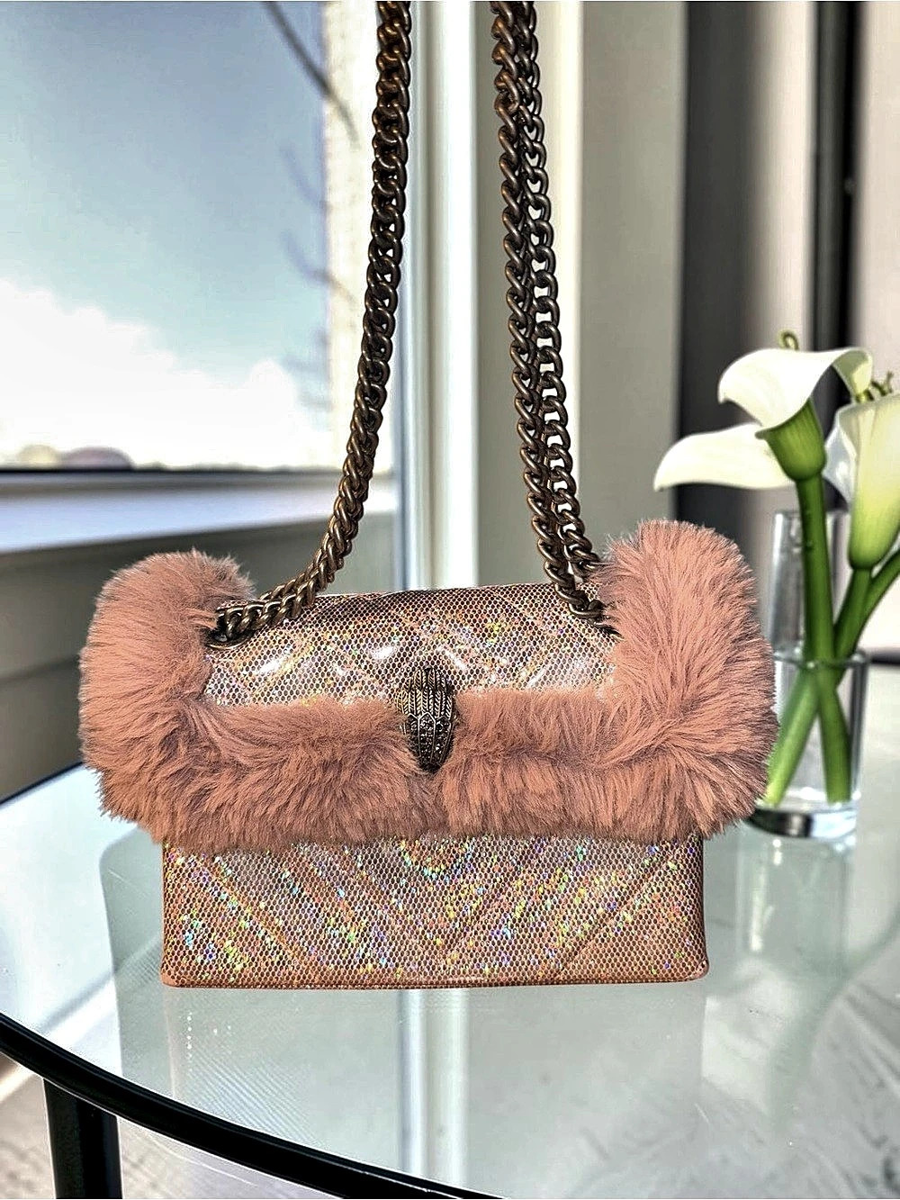 Kurt Geiger Pink Feather Trim Shoulder Bag